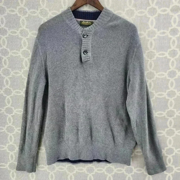 Eddie Bauer Cotton Men's M Button Up Pullover knit Sweater Gray - Picture 1 of 8